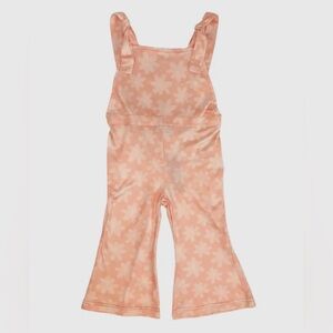 NEW Peach Floral Bell Bottom Flare Suspenders Jumpsuit